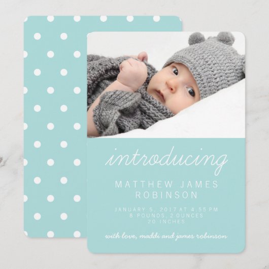 Sweet Simple Blue Modern Foto Aankondiging geboort (Voorkant / Achterkant)