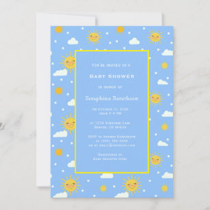 Sweet Simple Blue Yellow Sunshine Baby shower Kaart