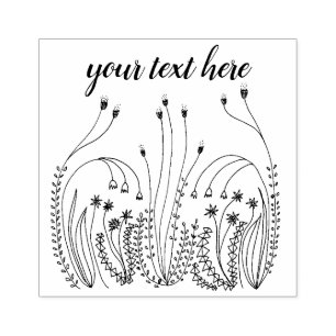 Sweet Simple Line Art Flowers Meadow CUSTOM Rubberstempel