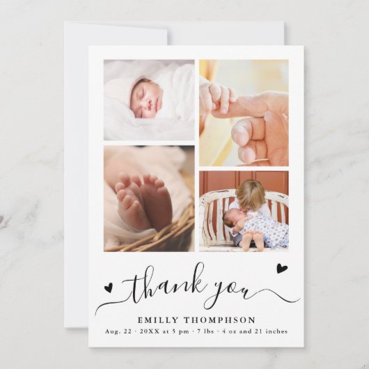 Sweet Simple Minimalist 4 Foto Baby Dank u Bedankkaart (Voorkant)