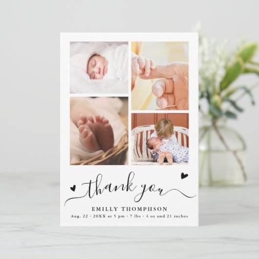 Sweet Simple Minimalist 4 Foto Baby Dank u Bedankkaart (Staand voorkant)