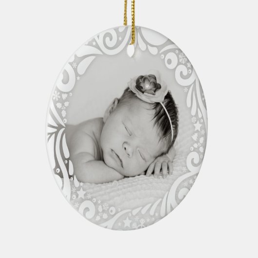 Sweet Simple White Swirling Design | aangepaste fo Keramisch Ornament (Rechts)