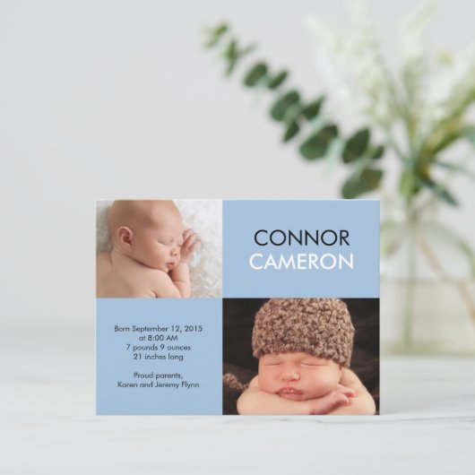 Sweet Simplicity Geboorteaankondiging - Blauw Aankondigingskaart (Staand voorkant)