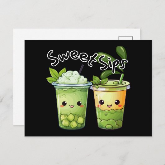 Sweet Sips Kawaii Bubble Tea Duo Briefkaart (Voorkant / Achterkant)