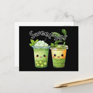 Sweet Sips Kawaii Bubble Tea Duo Briefkaart