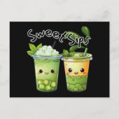 Sweet Sips Kawaii Bubble Tea Duo Briefkaart (Voorkant)