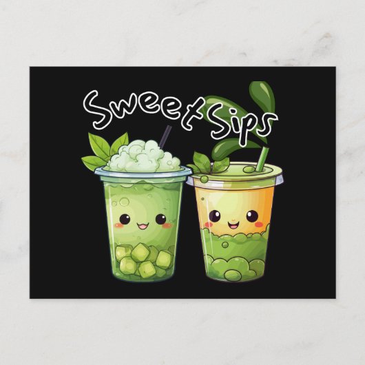 Sweet Sips Kawaii Bubble Tea Duo Briefkaart (Voorkant)