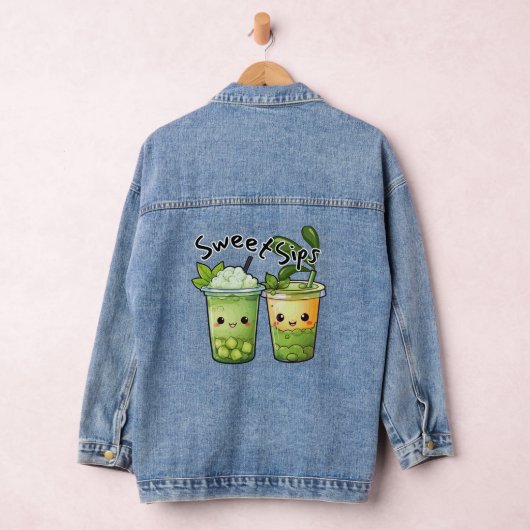 Sweet Sips Kawaii Bubble Tea Duo Denim Jacket (Hangar)