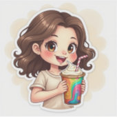 Sweet Sips & Smiles – Rainbow Swirl Girl Sticker"  Sticker (Voorkant)