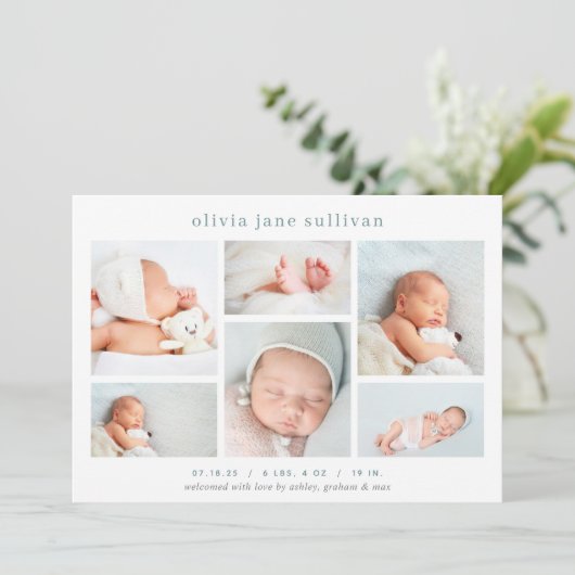 Sweet Six | Foto Collage Birth Aankondiging (Staand voorkant)