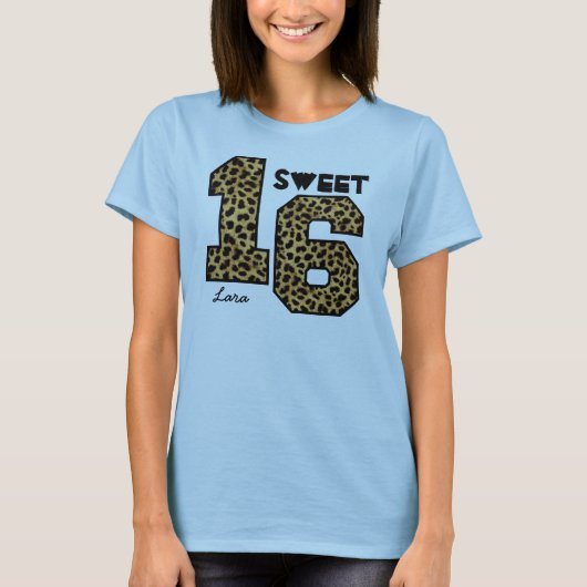 Sweet Sixteeen 16 Birthday Leopard Eigen naam V0A T-shirt (Voorkant)