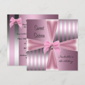 Sweet Sixteen16th Birthday Satin Pink Stripe Bow Kaart (Voorkant / Achterkant)