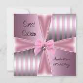 Sweet Sixteen16th Birthday Satin Pink Stripe Bow Kaart (Voorkant)