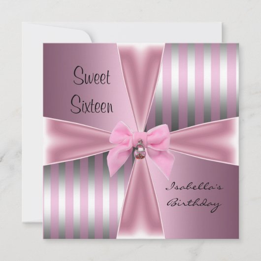 Sweet Sixteen16th Birthday Satin Pink Stripe Bow Kaart (Voorkant)