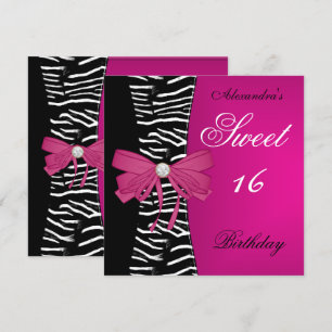Sweet Sixteen 16 16th Bright Pink Black Bow Kaart