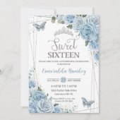 Sweet Sixteen 16 Baby Blauwe Bloemenvlinders 16e Kaart (Voorkant)