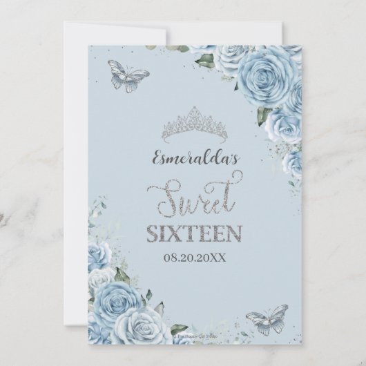 Sweet Sixteen 16 Baby Blauwe Bloemenvlinders 16e Kaart (Achterkant)