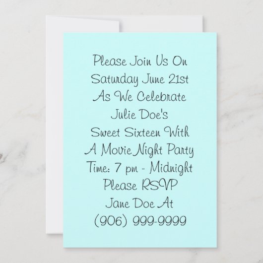 Sweet Sixteen 16 bioscoopuitnodigingen Kaart (Achterkant)