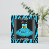 Sweet Sixteen 16 Birthday Blue Zebra Black Dress Kaart (Staand voorkant)