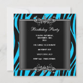 Sweet Sixteen 16 Birthday Blue Zebra Black Dress Kaart (Achterkant)