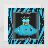 Sweet Sixteen 16 Birthday Blue Zebra Black Dress Kaart (Voorkant)