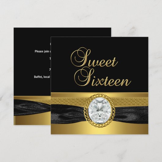 Sweet Sixteen 16 Birthday Diamond Silver Gold Kaart (Voorkant / Achterkant)