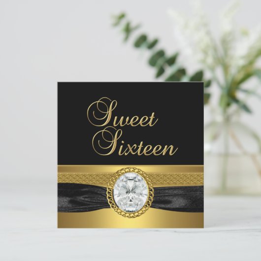 Sweet Sixteen 16 Birthday Diamond Silver Gold Kaart (Staand voorkant)