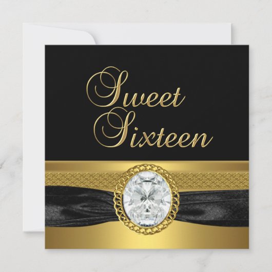 Sweet Sixteen 16 Birthday Diamond Silver Gold Kaart (Voorkant)