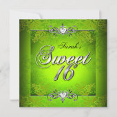 Sweet Sixteen 16 Birthday Lime Green Silver Kaart (Voorkant)