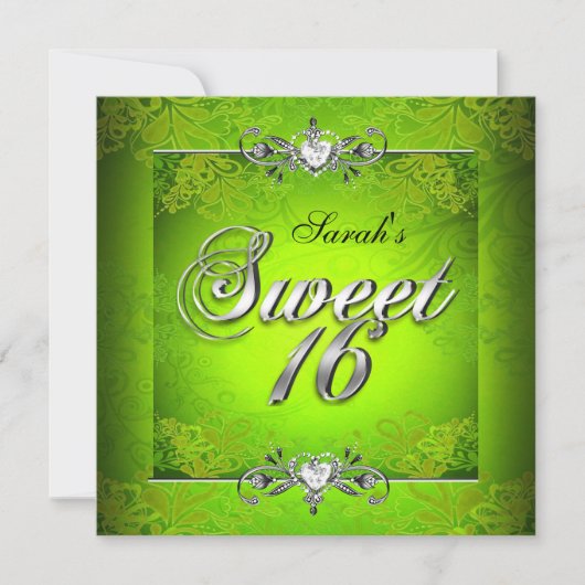 Sweet Sixteen 16 Birthday Lime Green Silver Kaart (Voorkant)