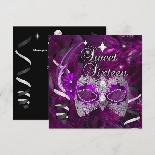 Sweet Sixteen 16 Birthday Paarse diamantmasker Kaart (Voorkant / Achterkant)