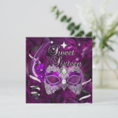 Sweet Sixteen 16 Birthday Paarse diamantmasker Kaart (Staand voorkant)