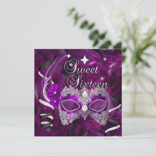 Sweet Sixteen 16 Birthday Paarse diamantmasker Kaart (Staand voorkant)