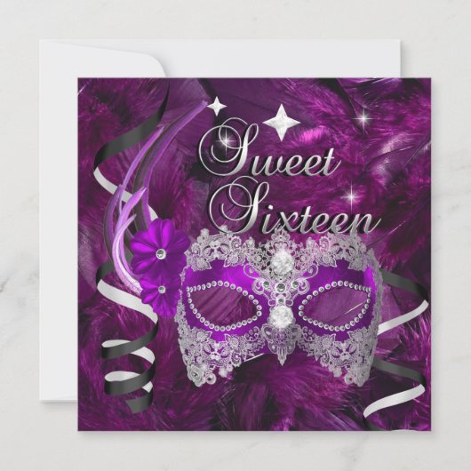 Sweet Sixteen 16 Birthday Paarse diamantmasker Kaart (Voorkant)