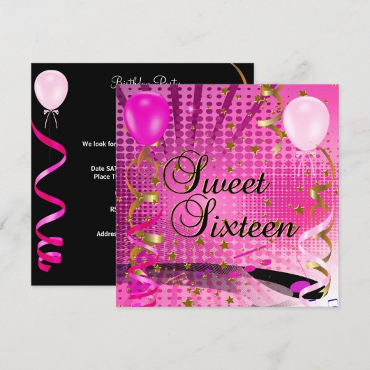 Sweet Sixteen 16 Birthday Party Roze sterren Kaart (Voorkant / Achterkant)