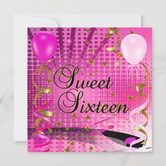 Sweet Sixteen 16 Birthday Party Roze sterren Kaart (Voorkant)
