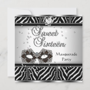 Sweet Sixteen 16 Birthday Party Zebra Masquerade Kaart