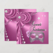 Sweet Sixteen 16 Birthday Pink Diamond Mask Zilver Kaart (Voorkant / Achterkant)