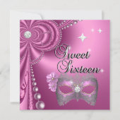 Sweet Sixteen 16 Birthday Pink Diamond Mask Zilver Kaart (Voorkant)