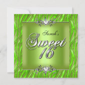 Sweet Sixteen 16 Birthday Zebra Lime Green Kaart (Voorkant)