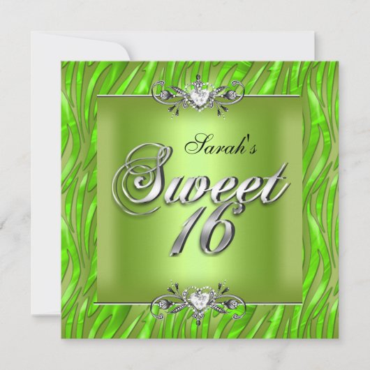 Sweet Sixteen 16 Birthday Zebra Lime Green Kaart (Voorkant)