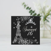 Sweet Sixteen 16 Black Silver Glitter Eiffeltoren Kaart (Staand voorkant)