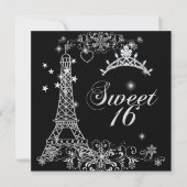 Sweet Sixteen 16 Black Silver Glitter Eiffeltoren Kaart (Voorkant)