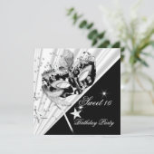 Sweet Sixteen 16 Black White Silver Mask Kaart (Staand voorkant)
