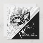 Sweet Sixteen 16 Black White Silver Mask Kaart (Voorkant)