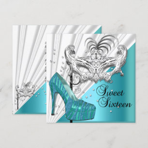 Sweet Sixteen 16 Blauwgroen Silver Masquerade Mask Kaart