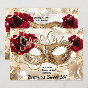 Sweet Sixteen 16 Cream Gold Masquerade Ball Party Kaart