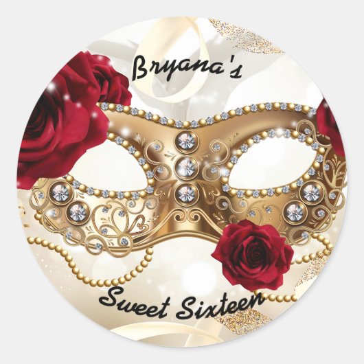 Sweet Sixteen 16 Cream Gold Masquerade Ball Party Ronde Sticker (Voorkant)
