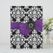 Sweet Sixteen 16 Damask Black White Paars Flower Kaart (Staand voorkant)