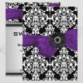 Sweet Sixteen 16 Damask Black White Paars Flower Kaart (Voorkant / Achterkant)